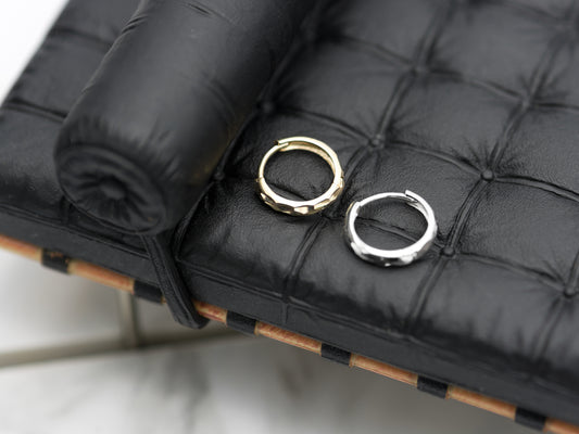 14K Solid Yellow/White Gold cutting shape mini hoop
