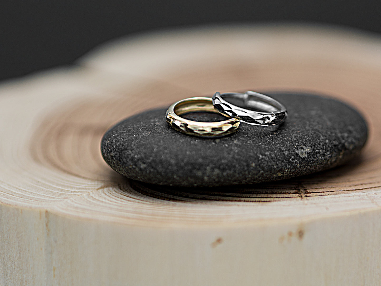 14K Solid Yellow/White Gold cutting shape mini hoop