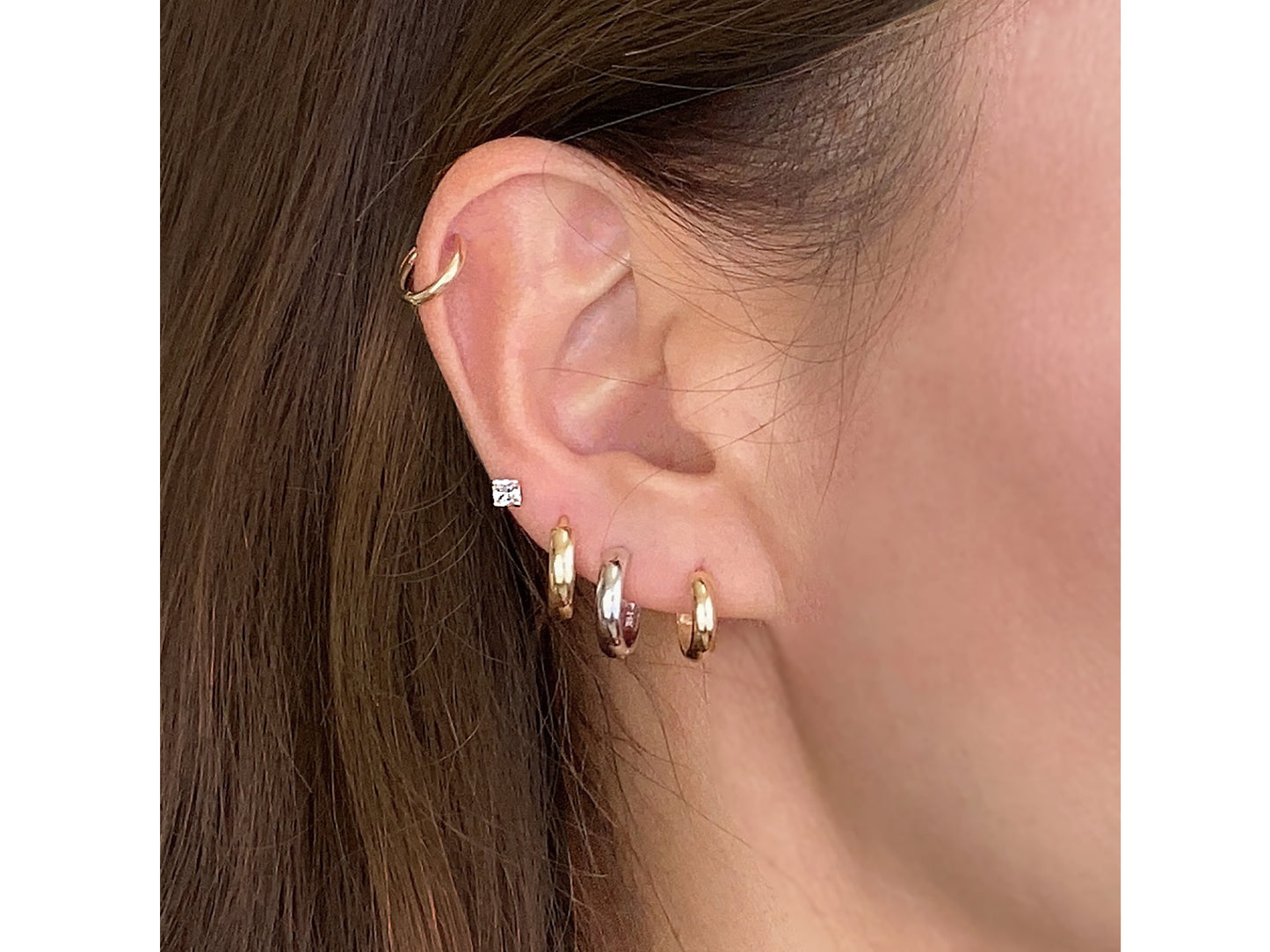 14K Solid Gold Minimalist Huggie Hoops
