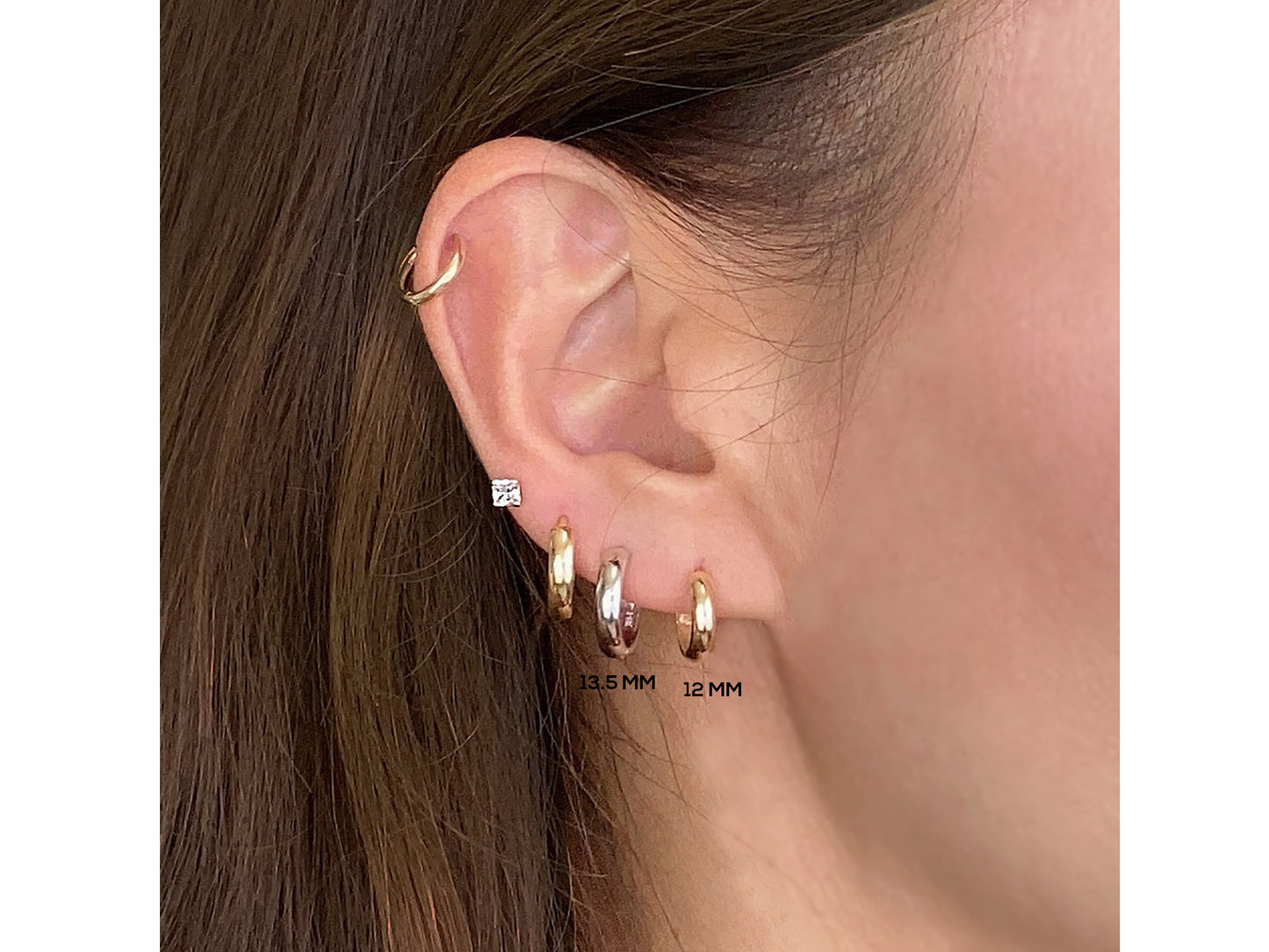 14K Solid Gold Minimalist Huggie Hoops