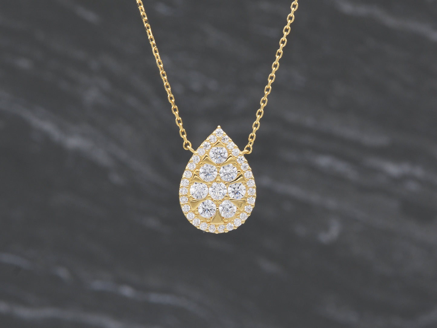 14K solid yellow gold Teardrop multi CZ pendant