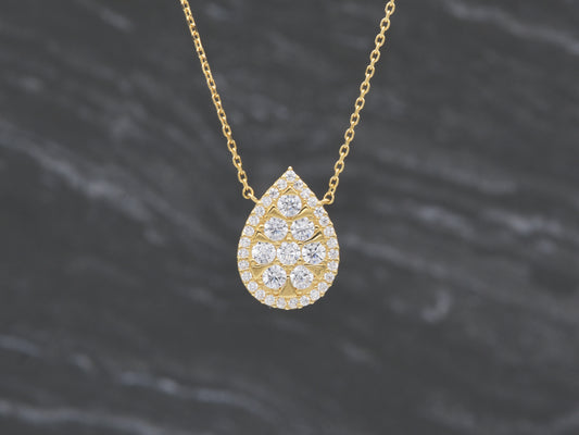 14K solid yellow gold Teardrop multi CZ pendant