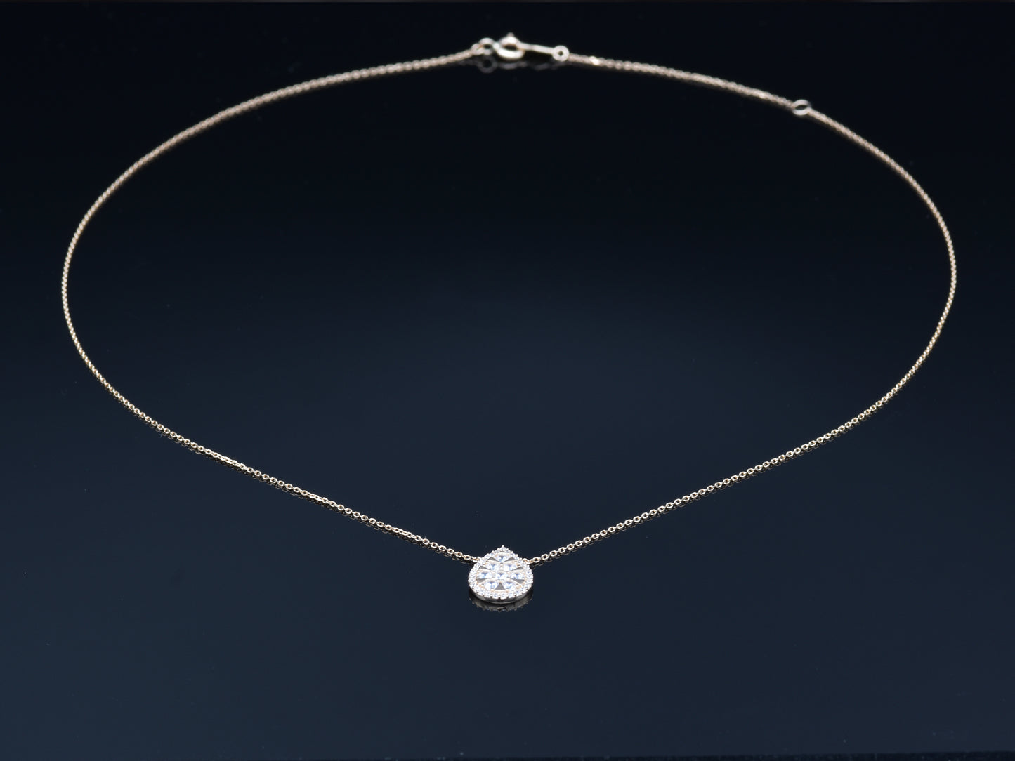 14K solid yellow gold Teardrop multi CZ pendant
