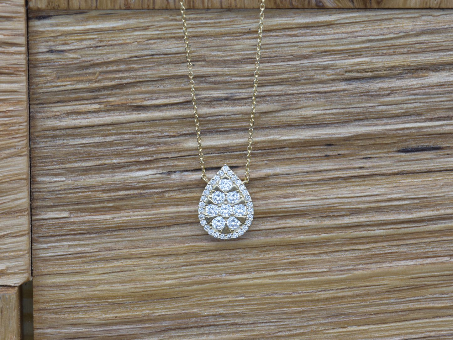 14K solid yellow gold Teardrop multi CZ pendant