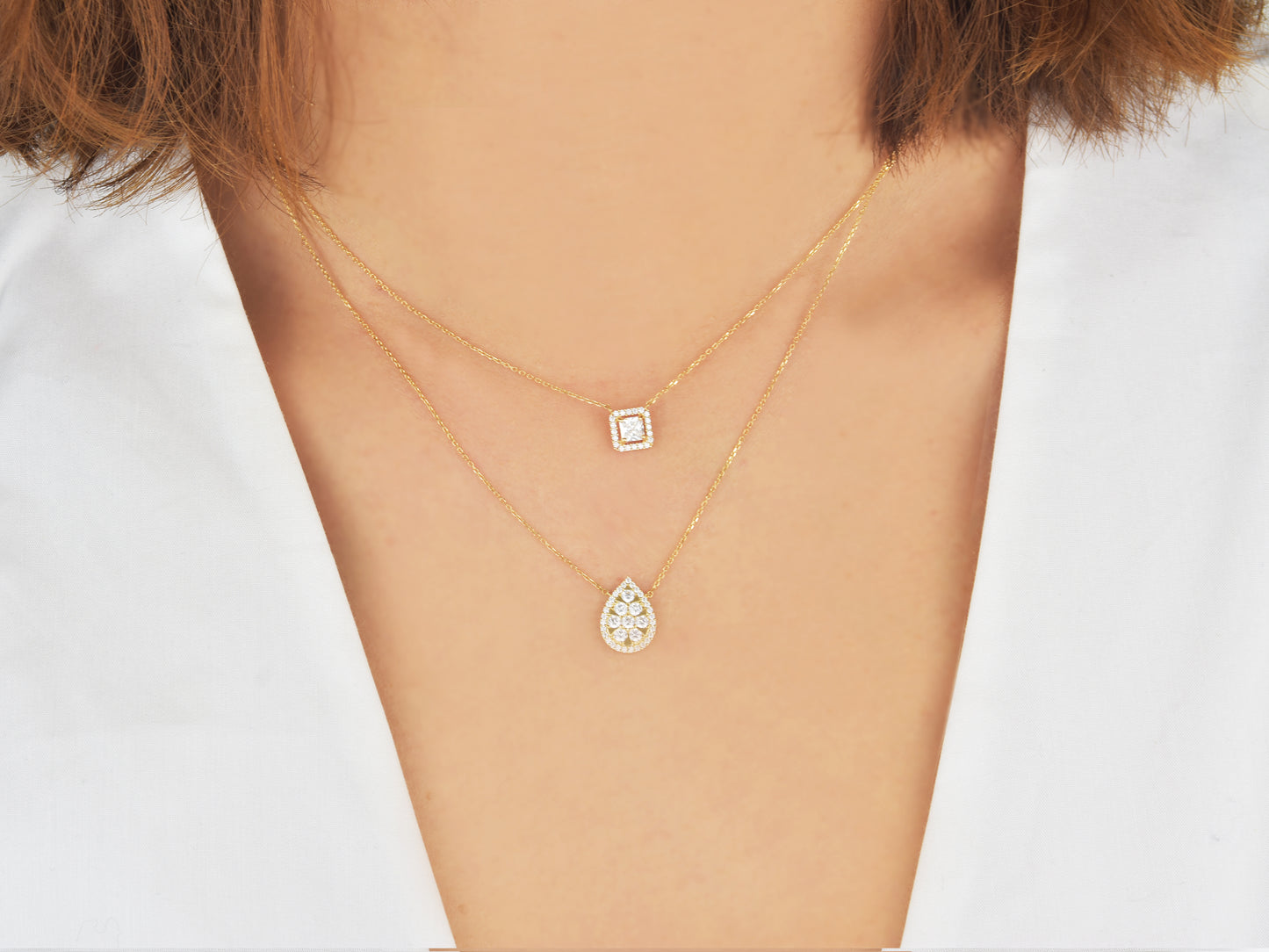 14K solid yellow gold Teardrop multi CZ pendant