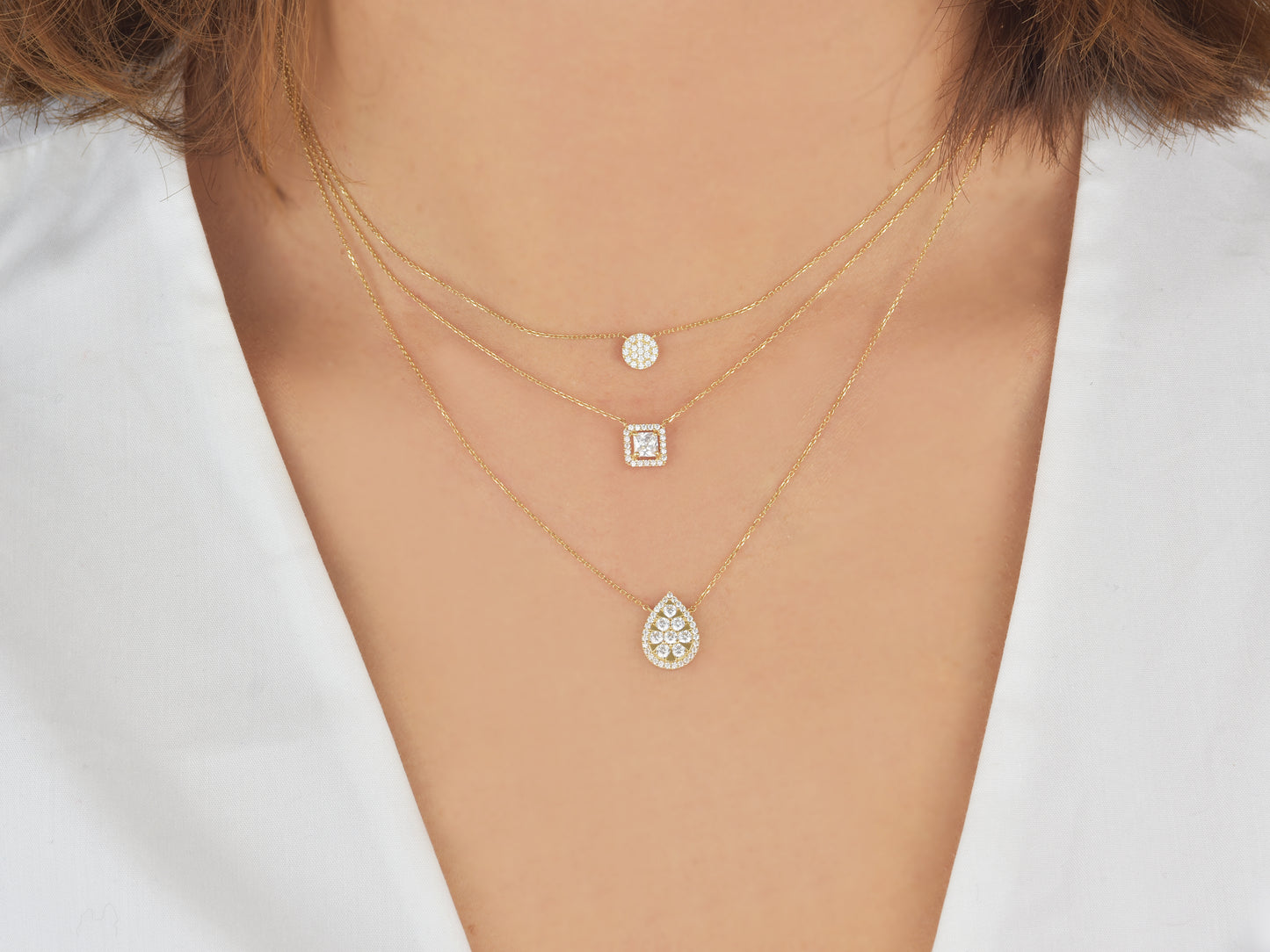 14K solid yellow gold Teardrop multi CZ pendant