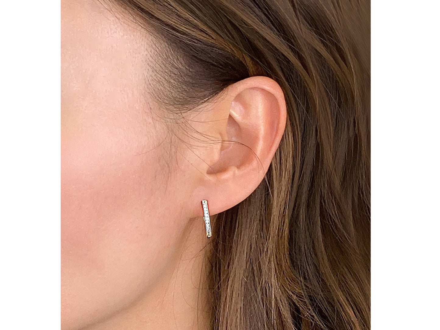 14K Solid Yellow/White Gold Paved Hoop Earrings
