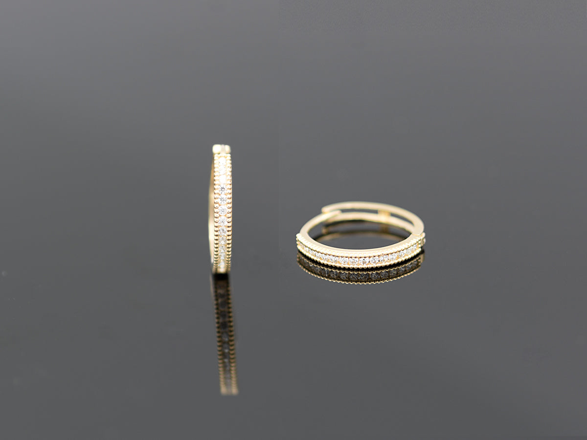 14K Solid Yellow/White Gold Paved Hoop Earrings