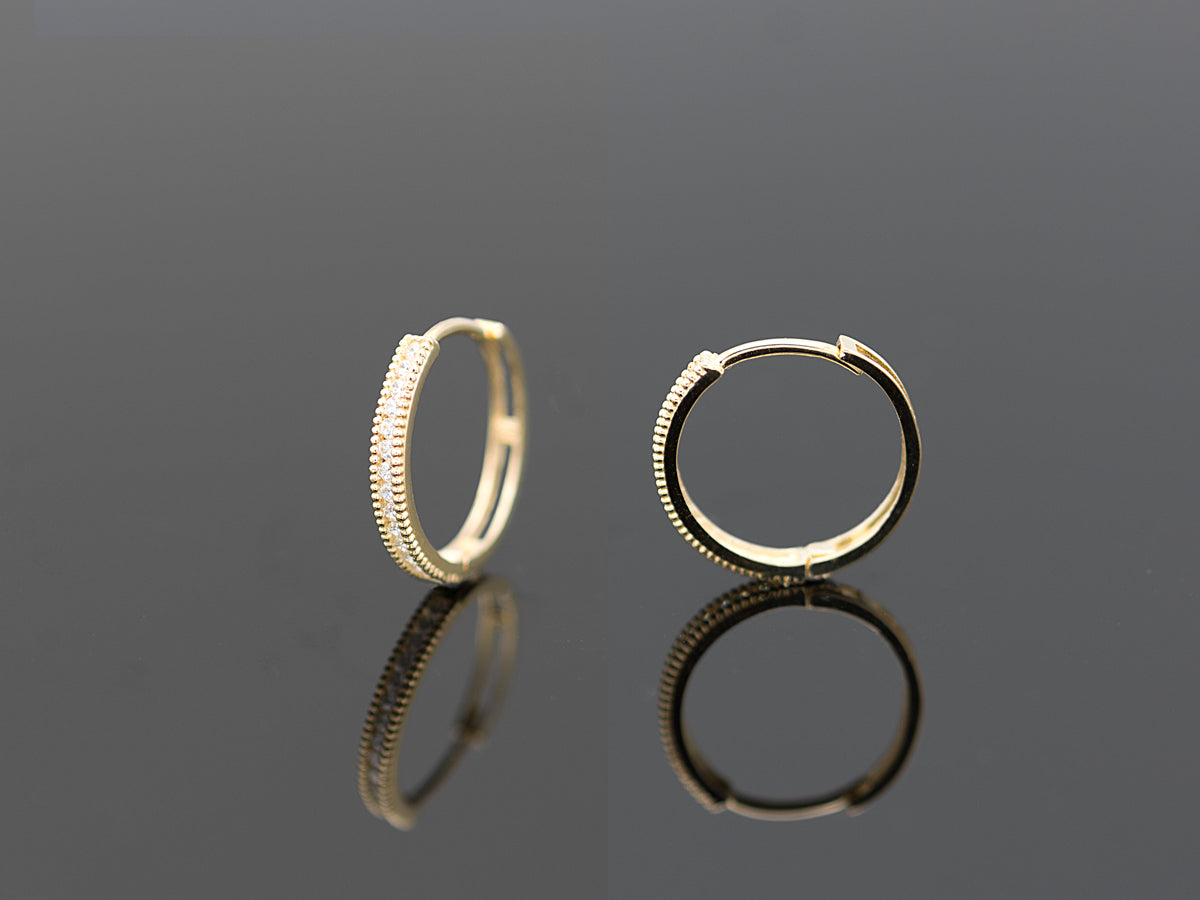 14K Solid Yellow/White Gold Paved Hoop Earrings