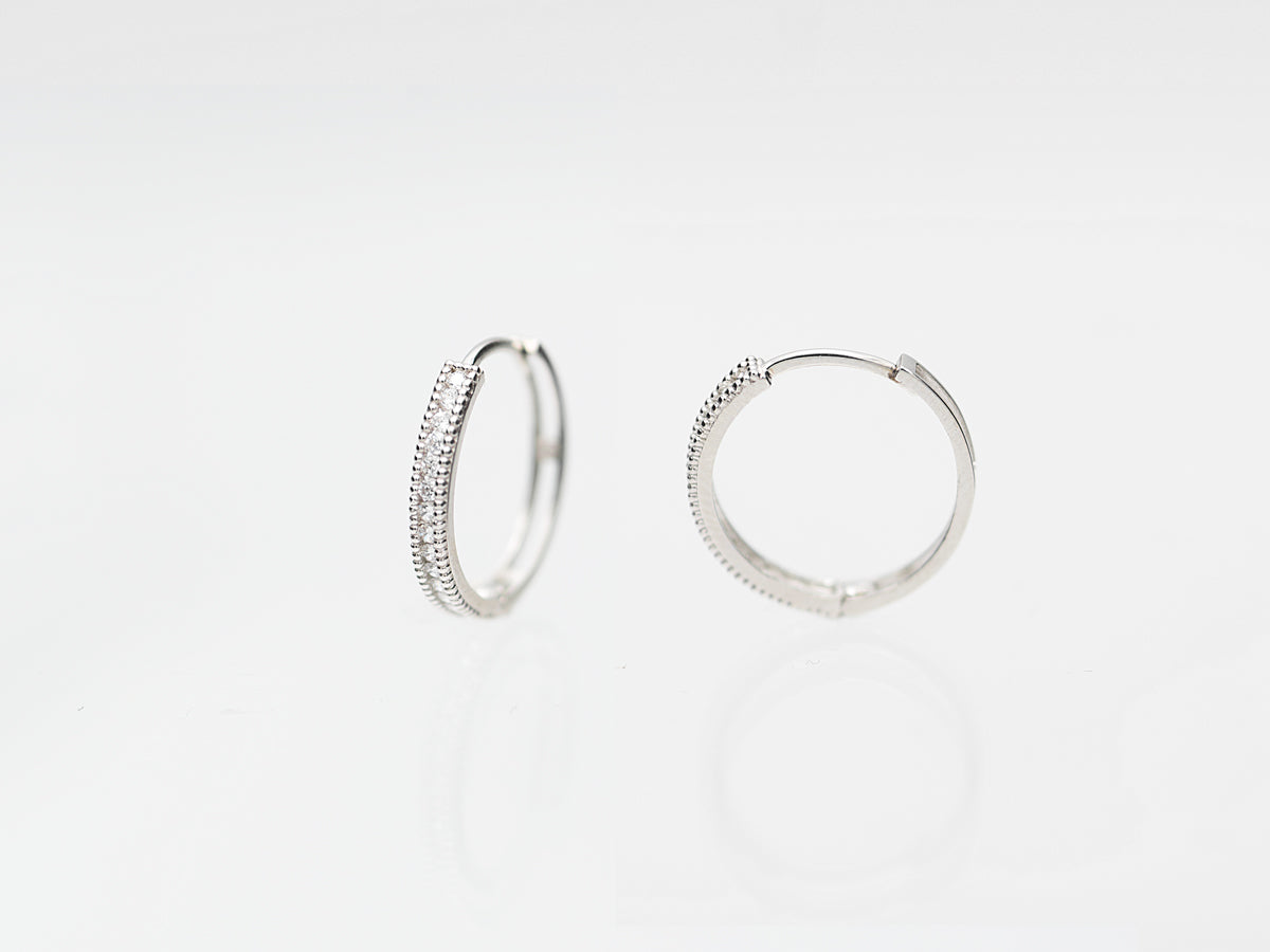 14K Solid Yellow/White Gold Paved Hoop Earrings