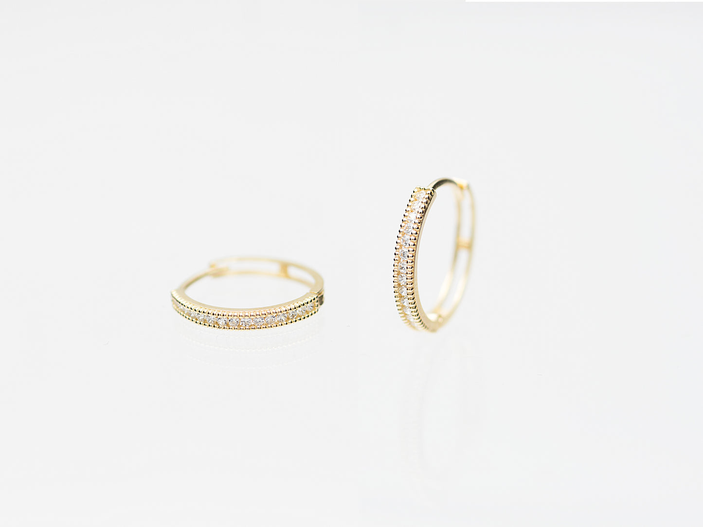 14K Solid Yellow/White Gold Paved Hoop Earrings