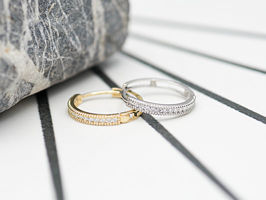 14K Solid Yellow/White Gold Paved Hoop Earrings
