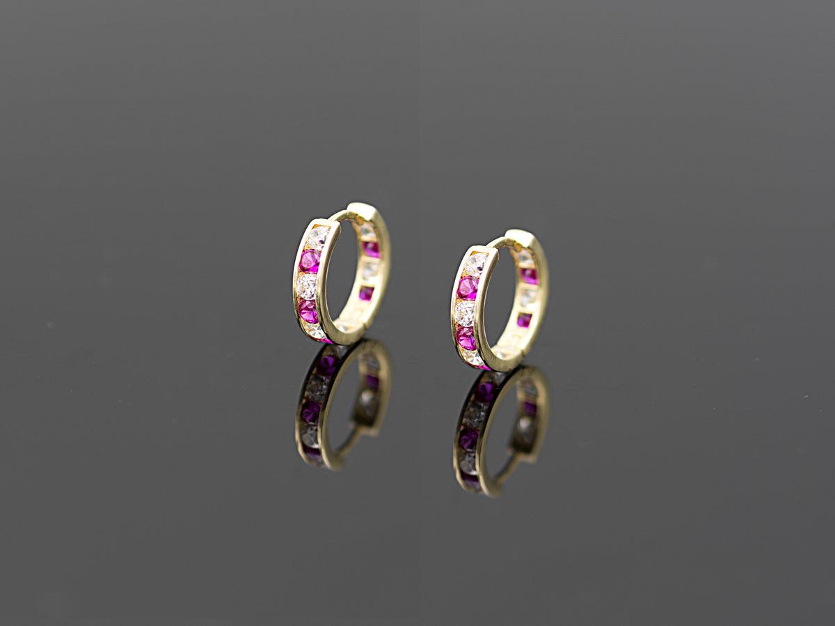 14k Solid Yellow Gold Colorful hoops with bright gems