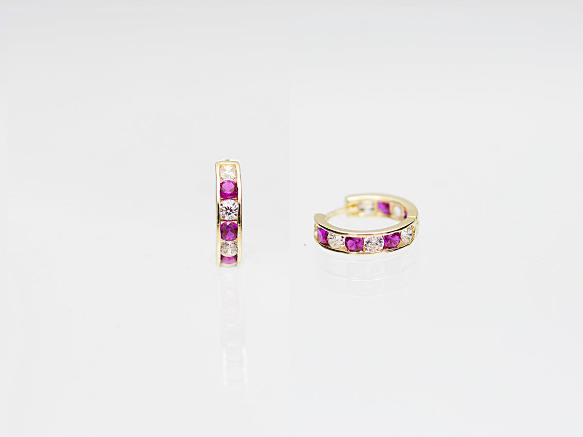 14k Solid Yellow Gold Colorful hoops with bright gems