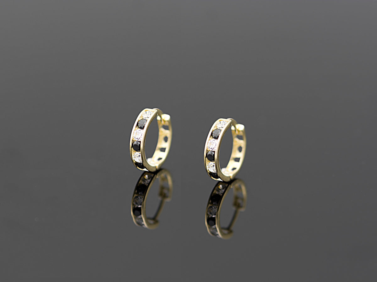 14k Solid Yellow Gold Colorful hoops with bright gems