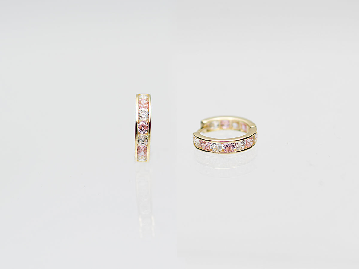 14k Solid Yellow Gold Colorful hoops with bright gems