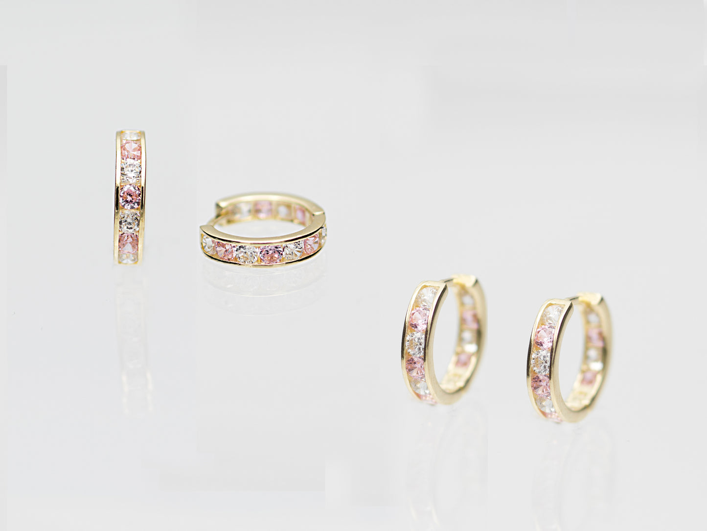 14k Solid Yellow Gold Colorful hoops with bright gems