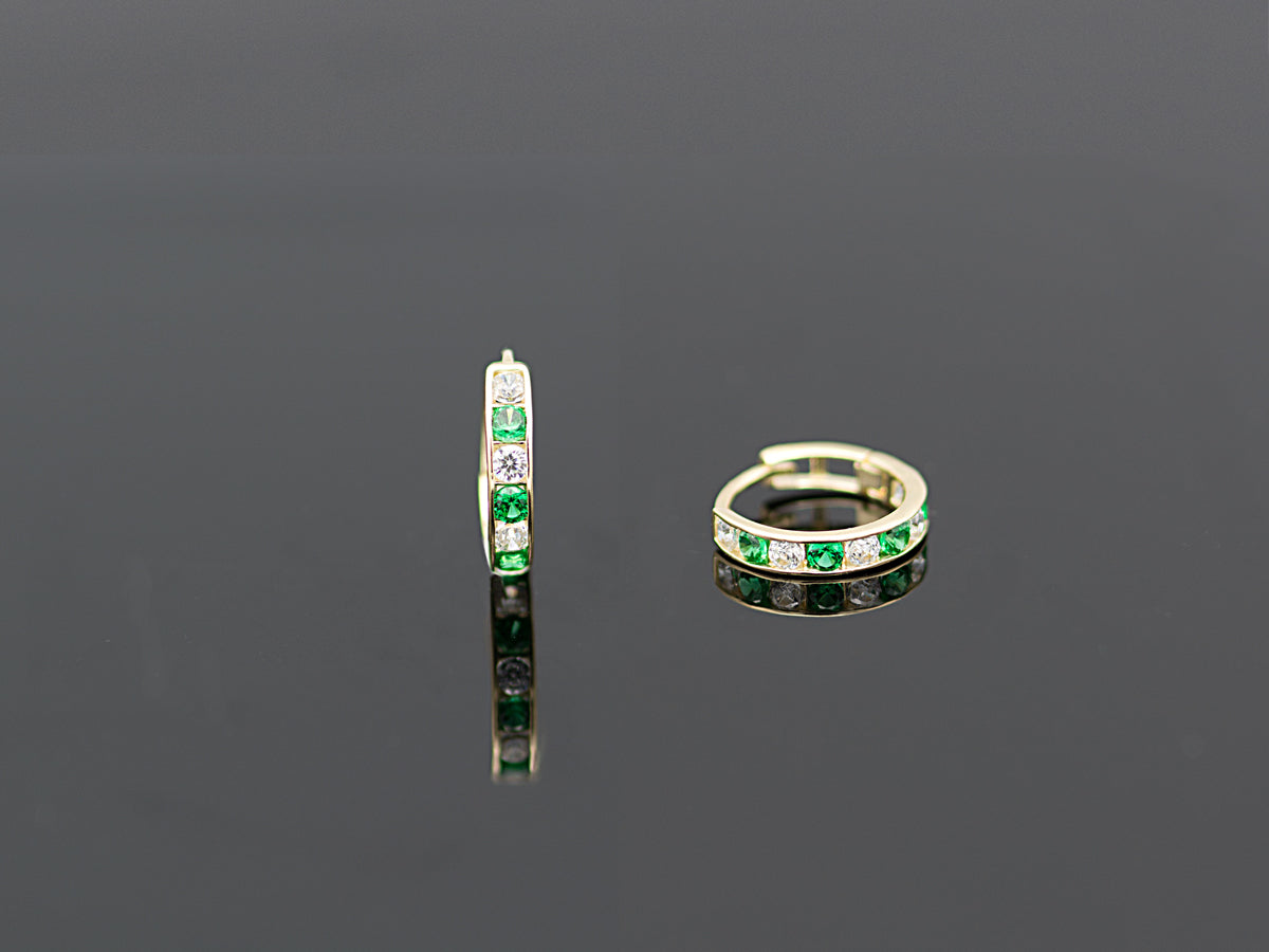 14k Solid Yellow Gold Colorful hoops with bright gems