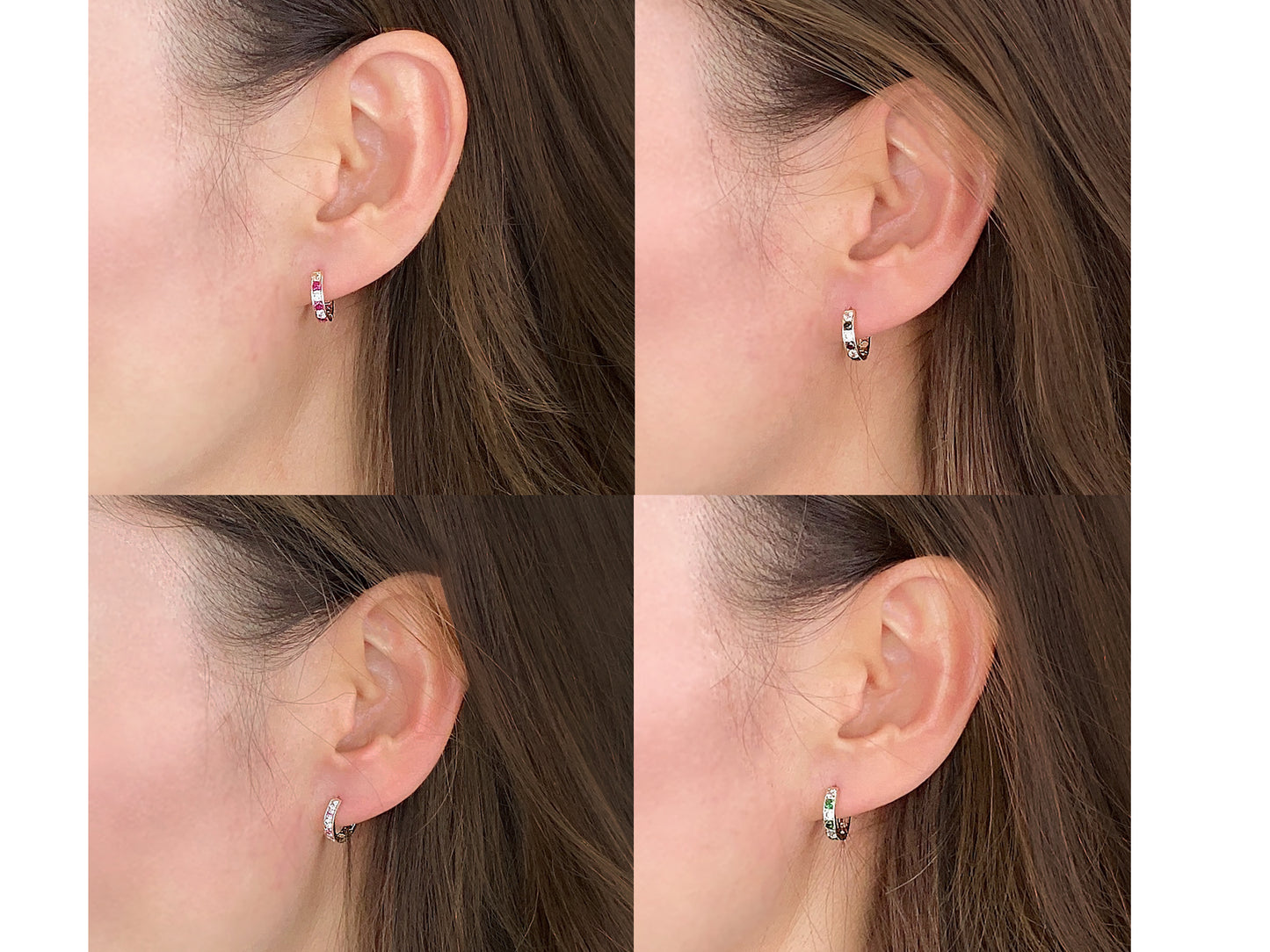 14k Solid Yellow Gold Colorful hoops with bright gems