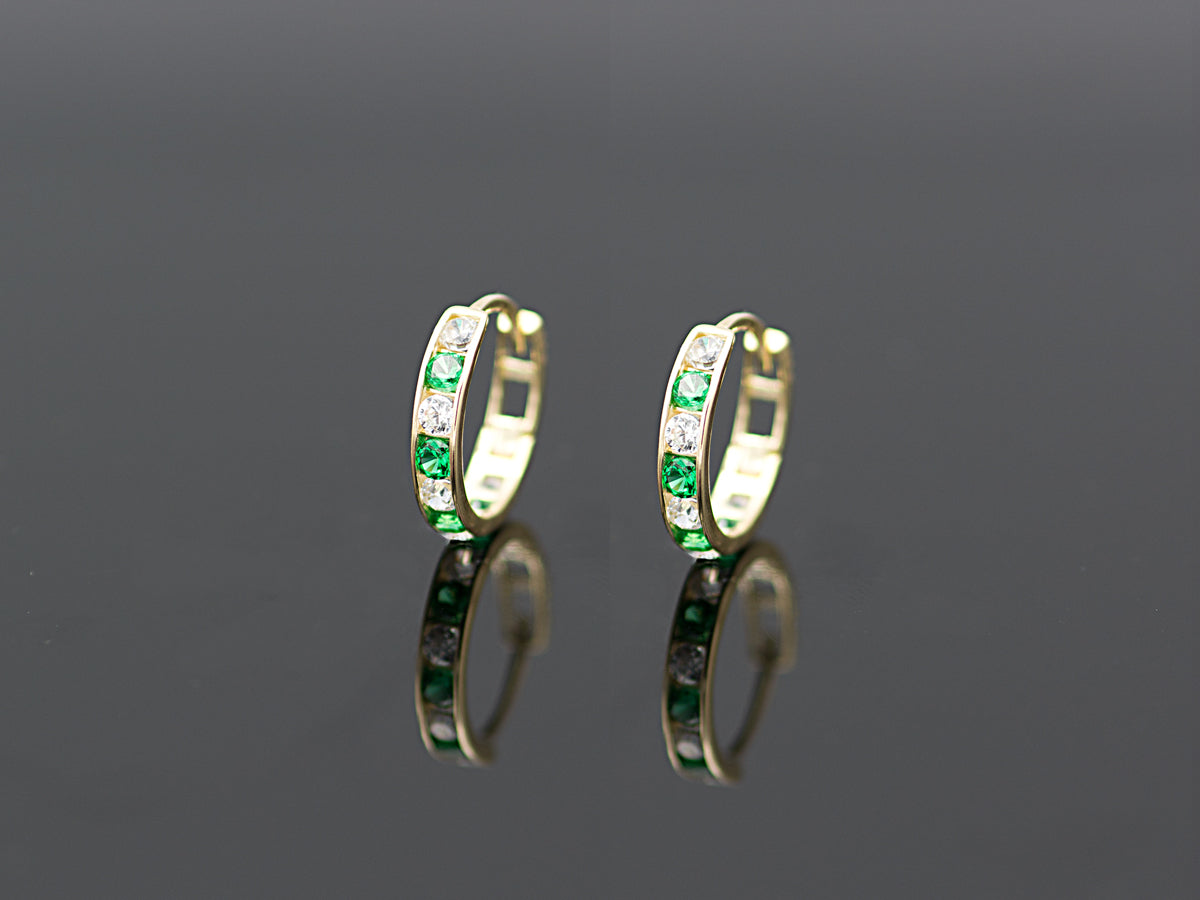 14k Solid Yellow Gold Colorful hoops with bright gems