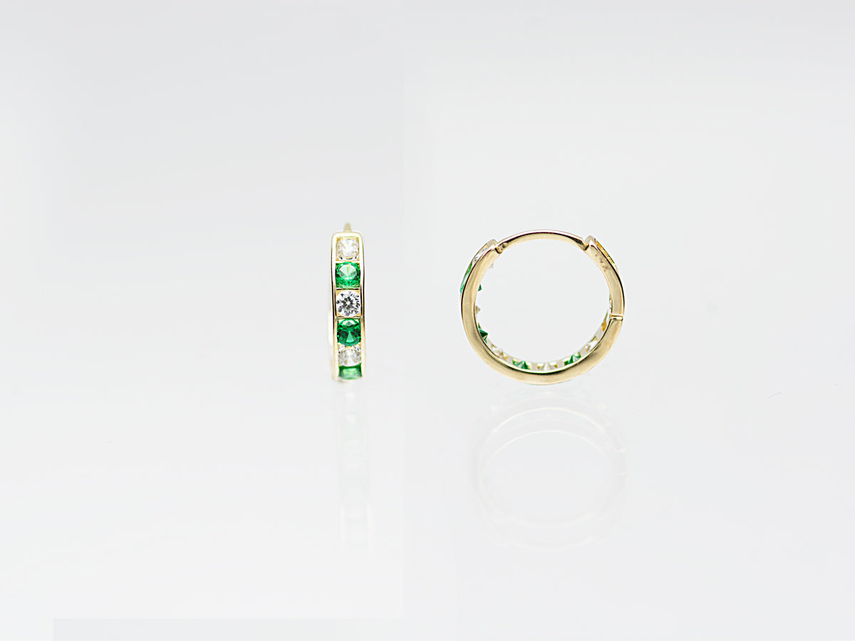 14k Solid Yellow Gold Colorful hoops with bright gems