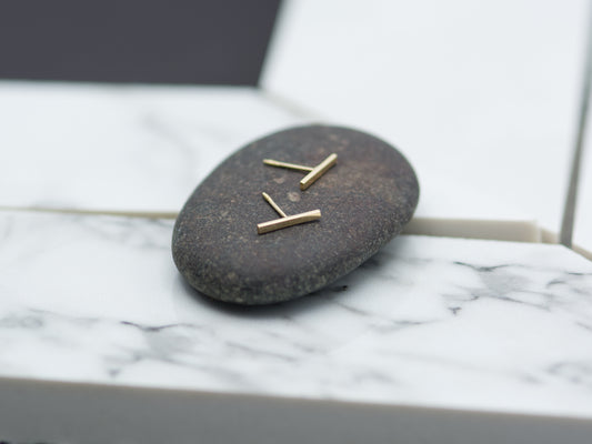 14k solid Yellow Gold Bar Earrings