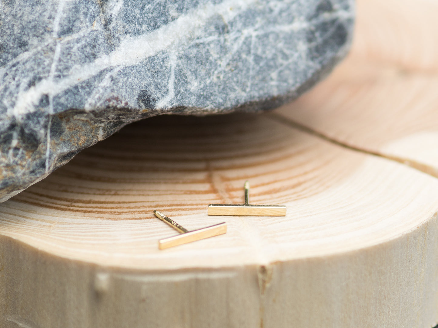 14k solid Yellow Gold Bar Earrings