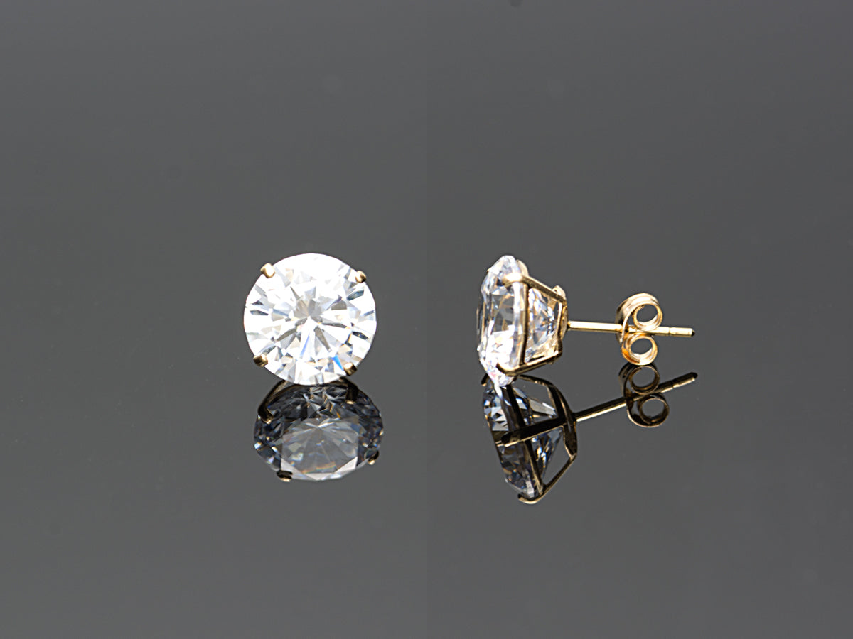 14K Solid Yellow Gold/ White Gold Stud Earring