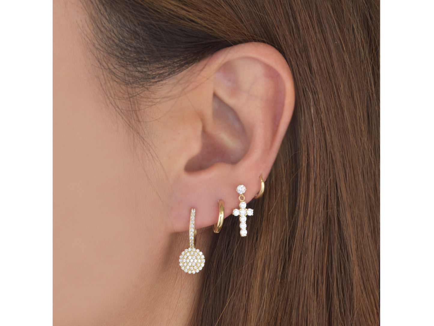 14K solid gold fastened disk earring