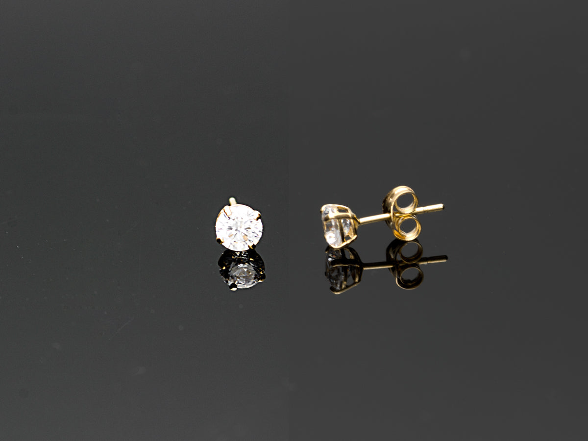 14K Solid Yellow Gold/ White Gold Stud Earring