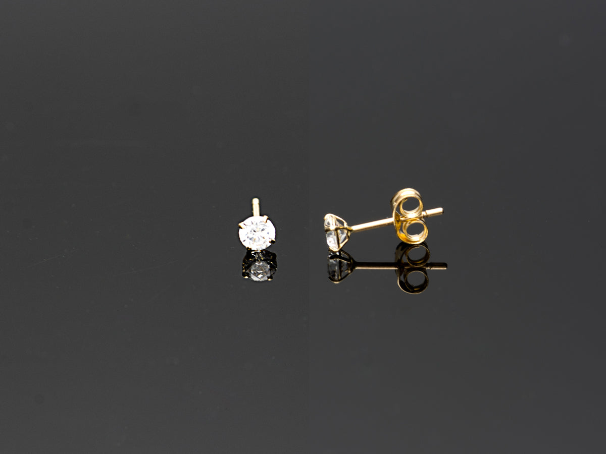 14K Solid Yellow Gold/ White Gold Stud Earring