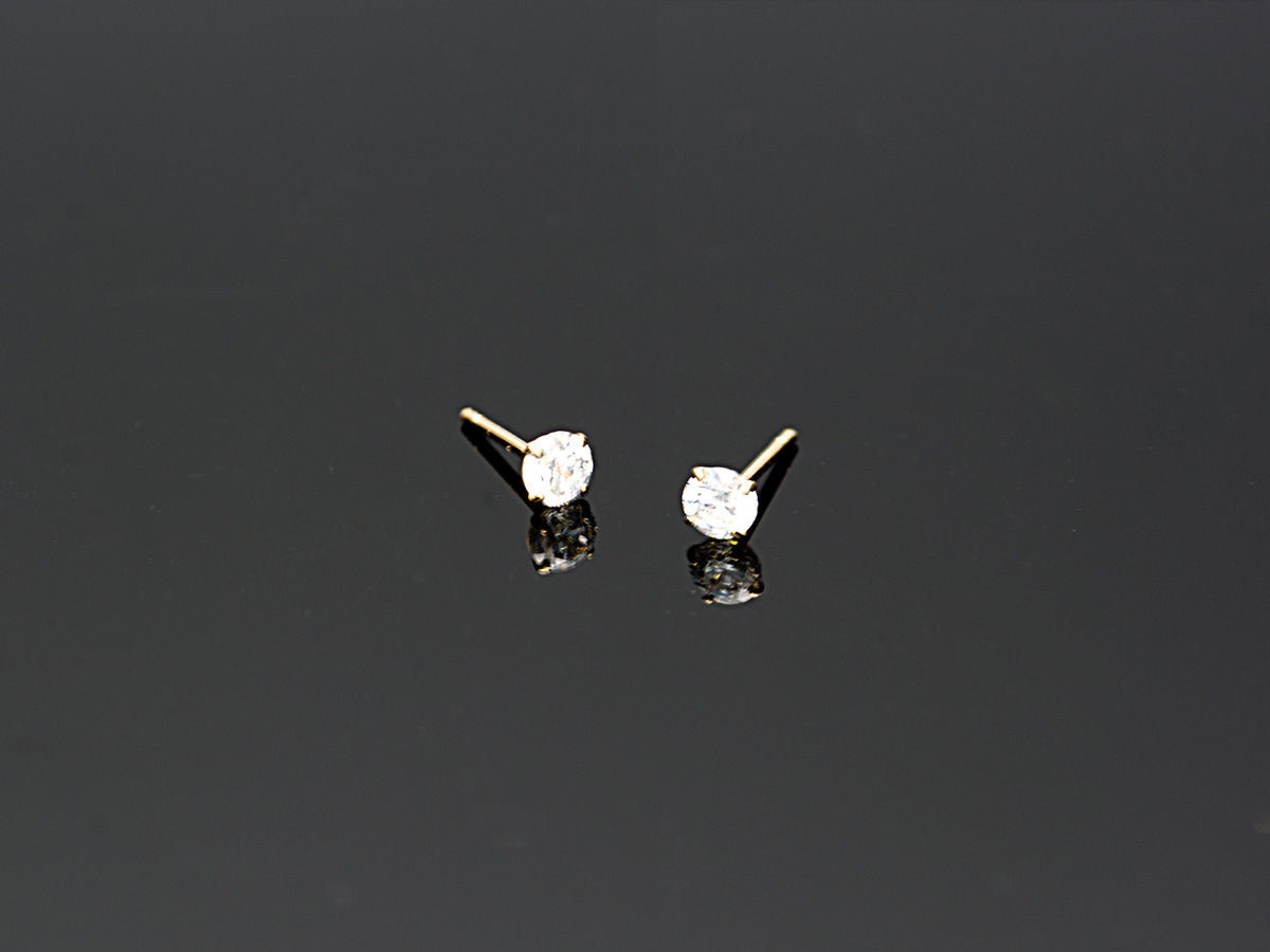 14K Solid Yellow Gold/ White Gold Stud Earring