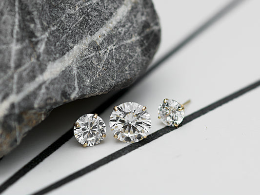 14K Solid Yellow Gold/ White Gold Stud Earring
