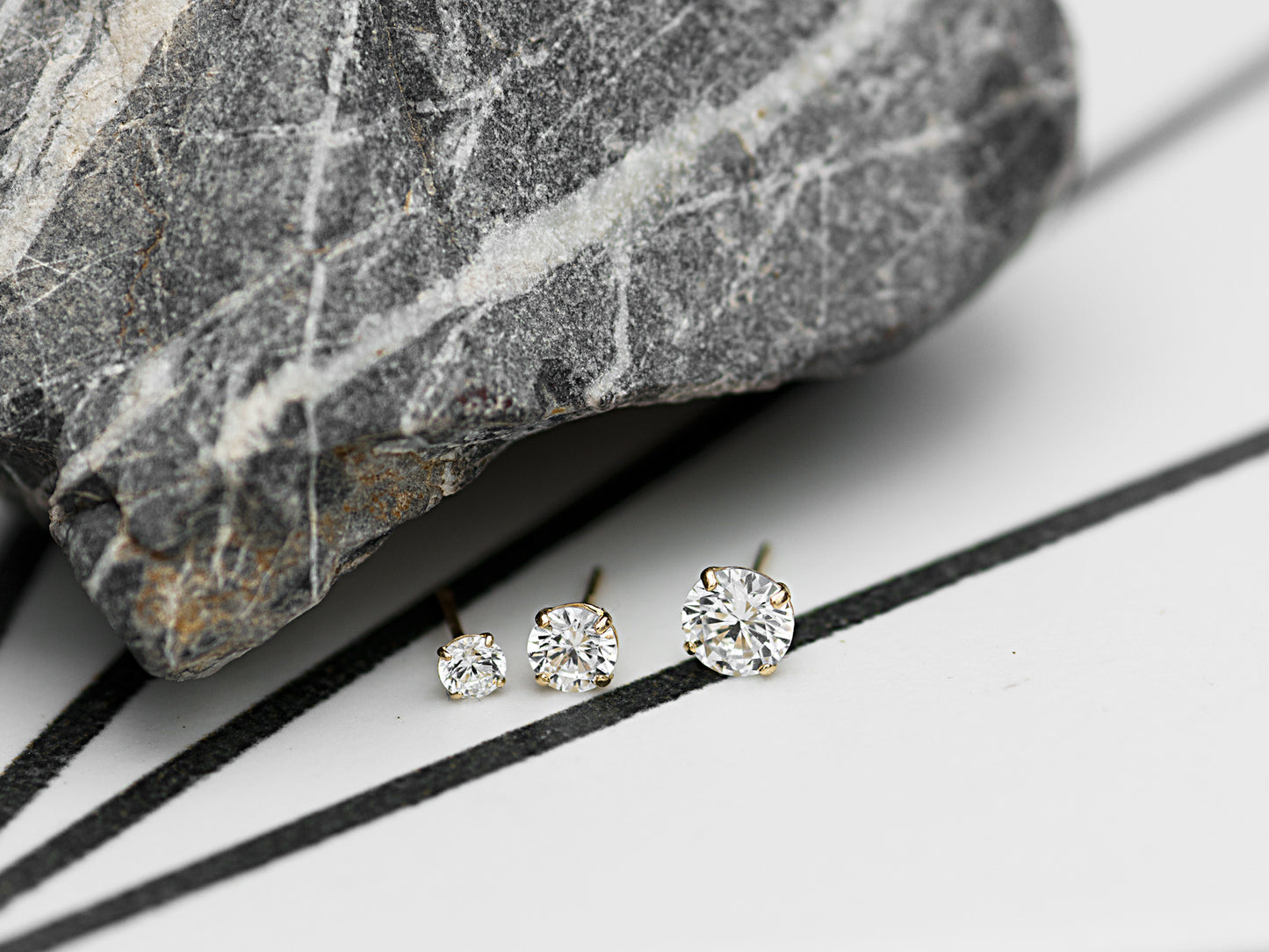 14K Solid Yellow Gold/ White Gold Stud Earring