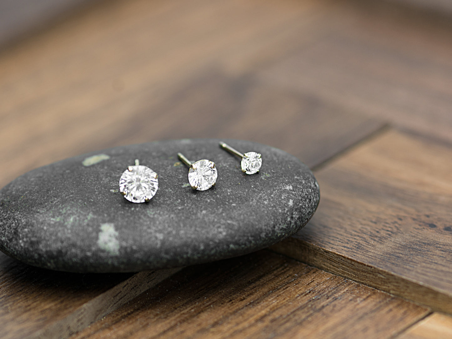 14K Solid Yellow Gold/ White Gold Stud Earring