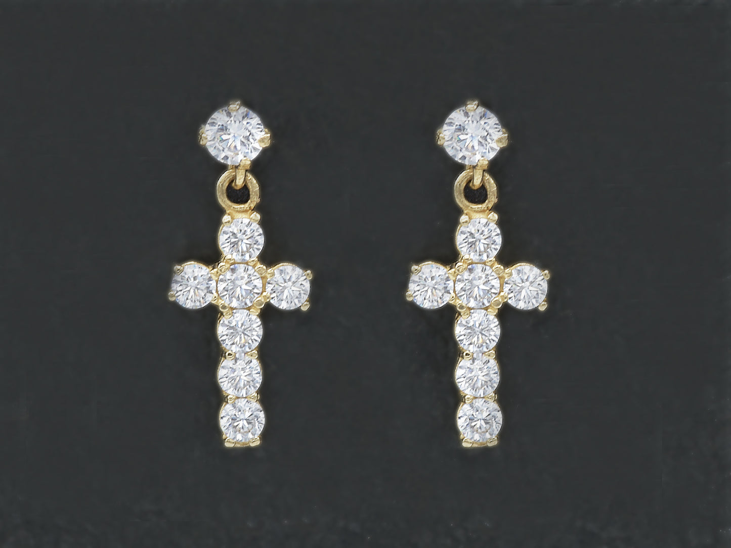 14K solid Yellow gold Elegant Hanging Cross Stud Earrings