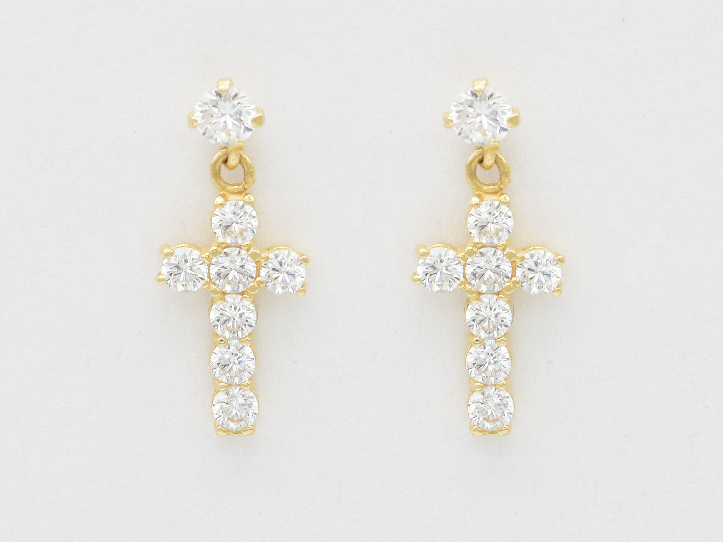 14K solid Yellow gold Elegant Hanging Cross Stud Earrings