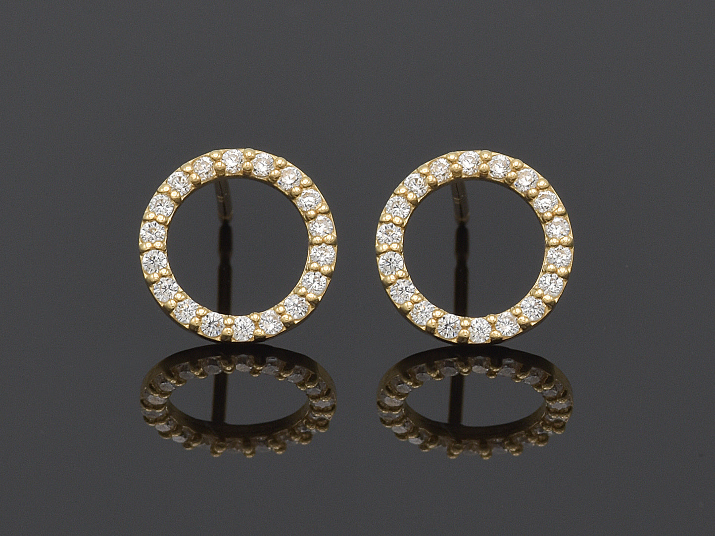 14K Solid White  Yellow gold Halo post earring