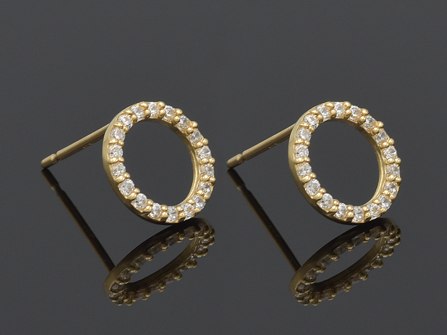 14K Solid White  Yellow gold Halo post earring