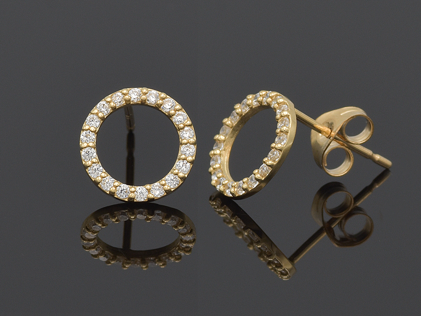 14K Solid White  Yellow gold Halo post earring
