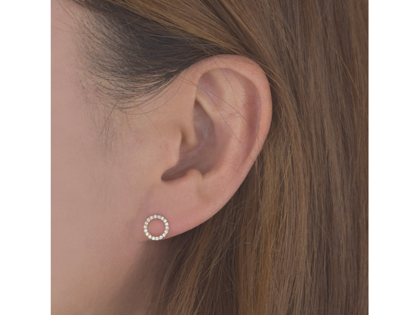 14K Solid White  Yellow gold Halo post earring