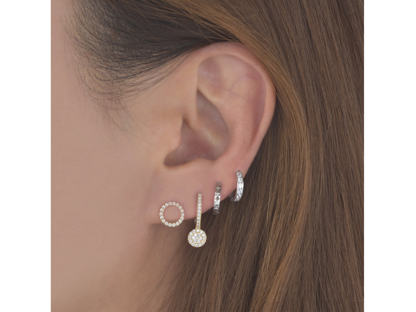 14K Solid White  Yellow gold Halo post earring