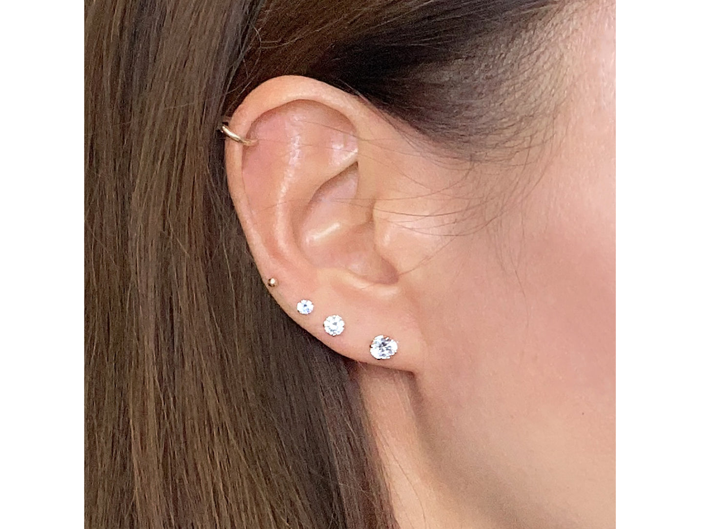 14K Solid Yellow Gold/ White Gold Stud Earring