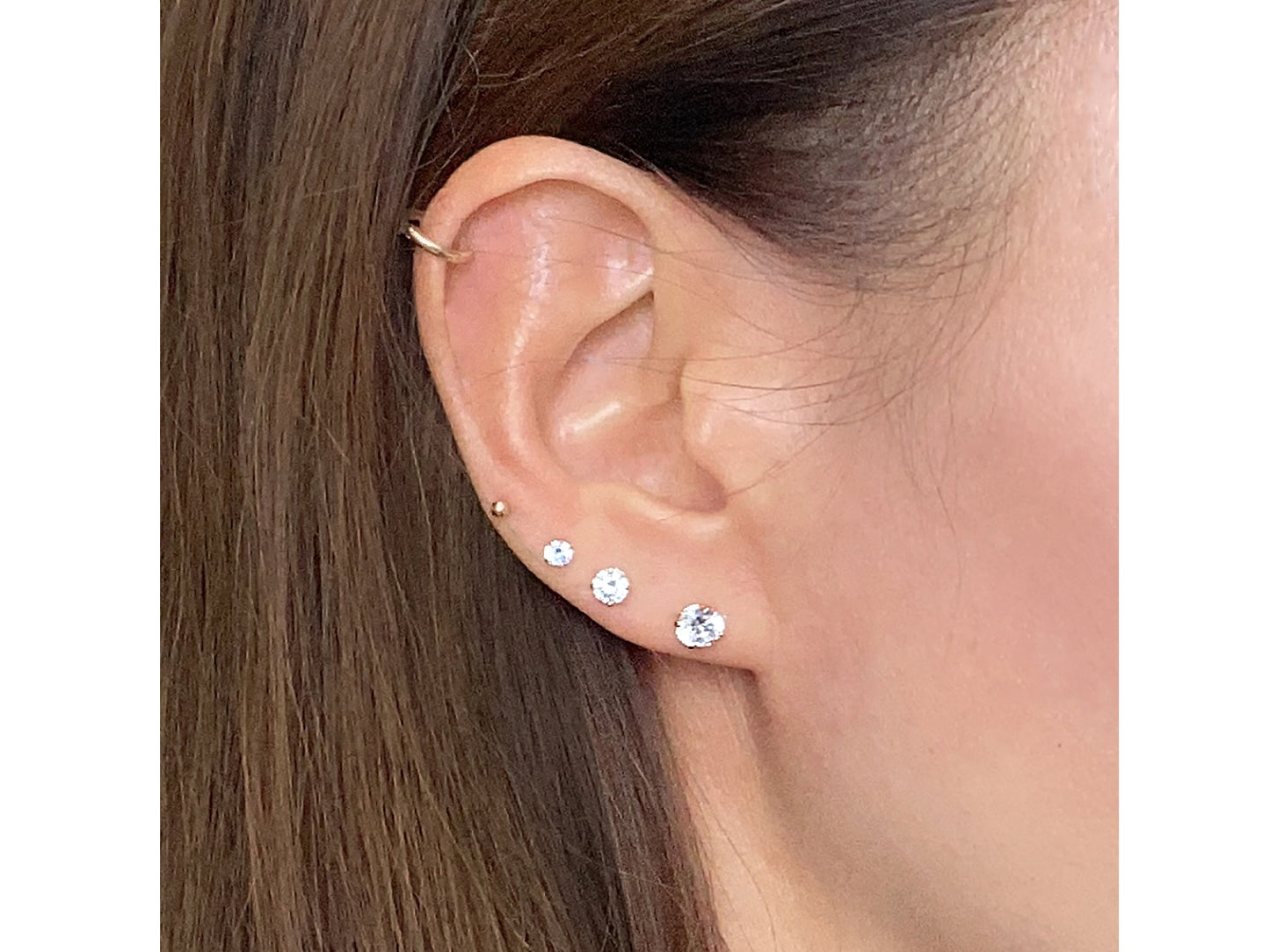 14K Solid Yellow Gold/ White Gold Stud Earring