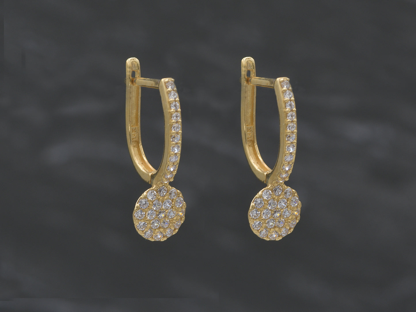 14K solid gold fastened disk earring
