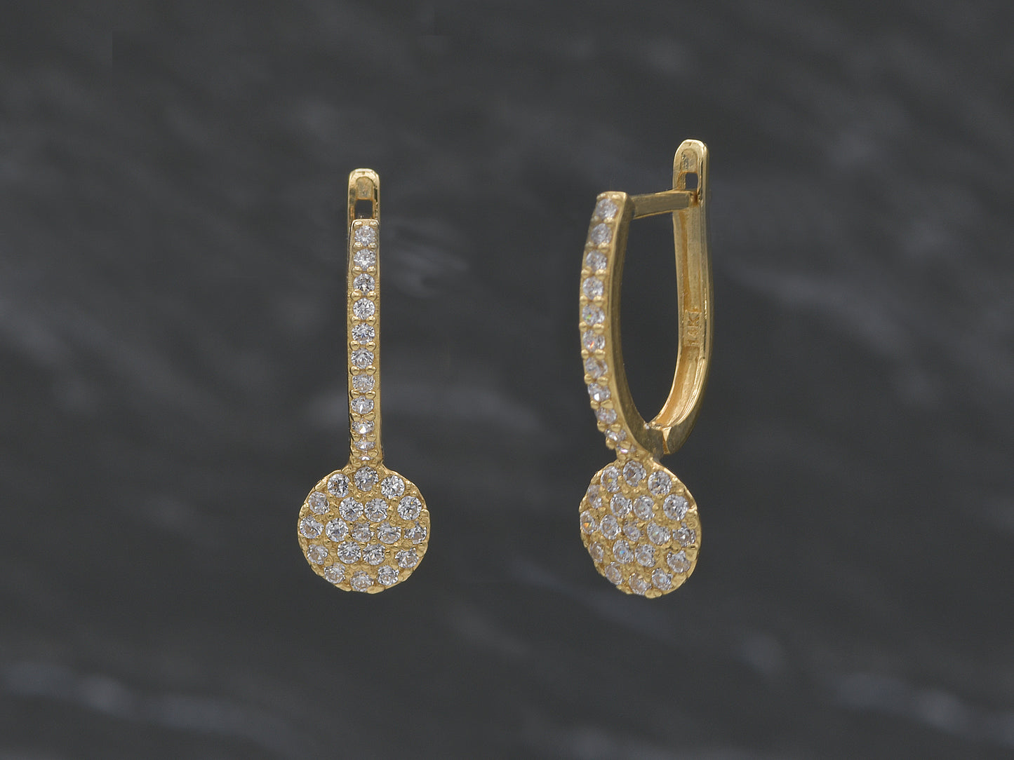 14K solid gold fastened disk earring
