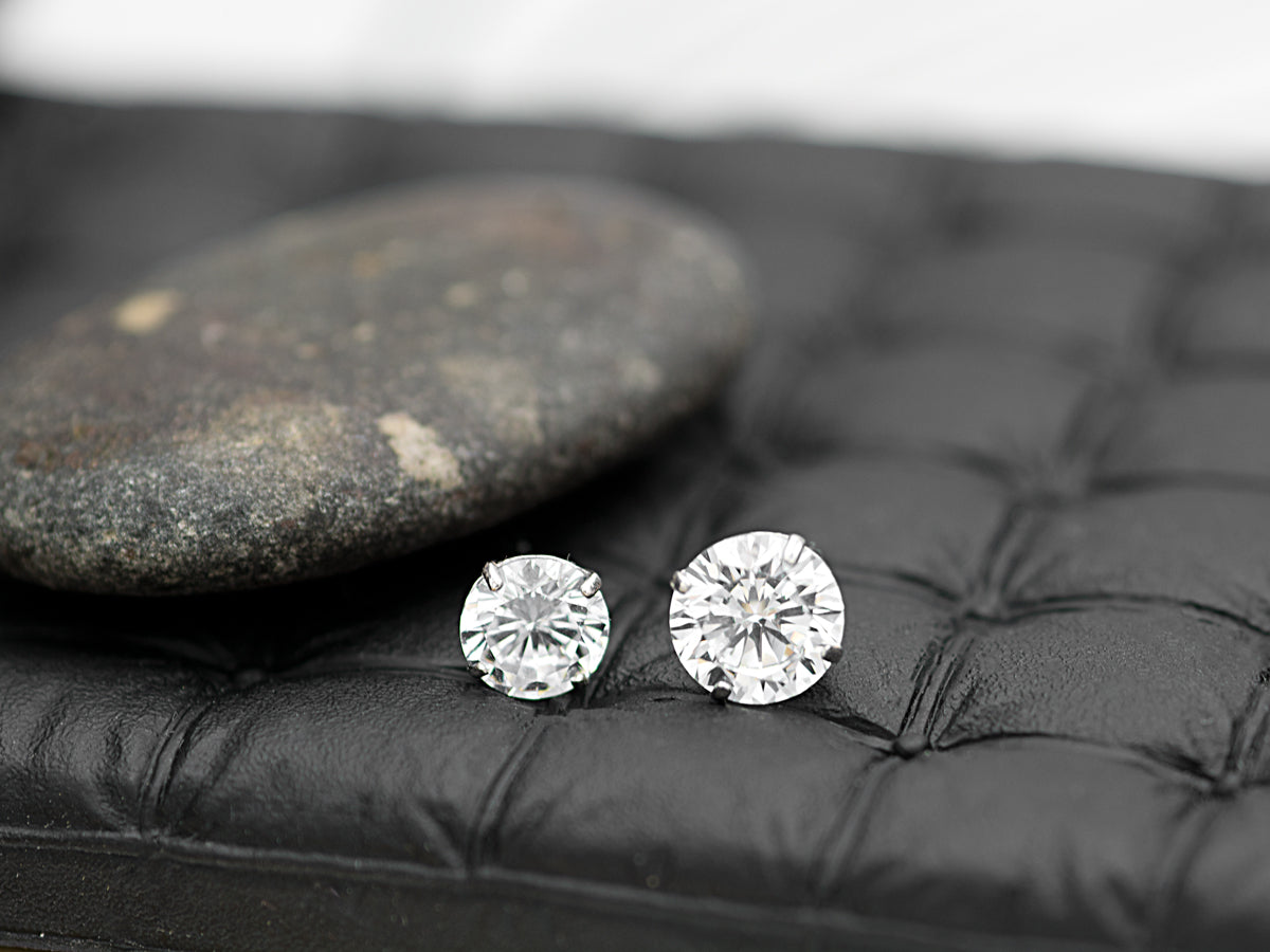 14K Solid Yellow Gold/ White Gold Stud Earring