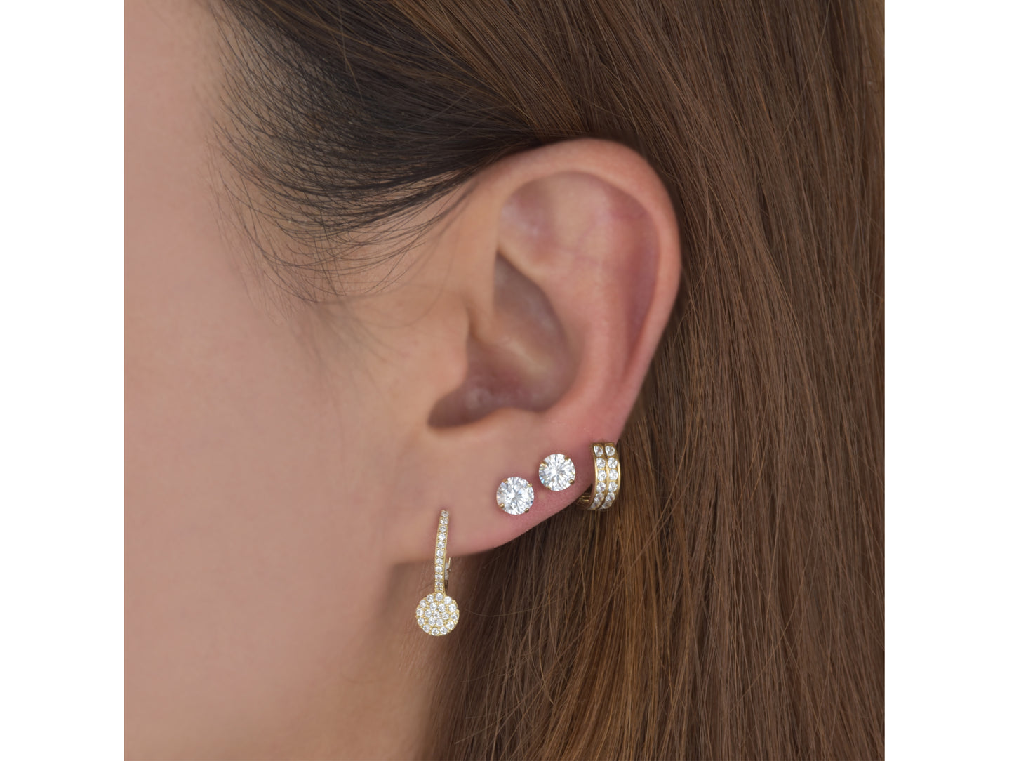 14K solid gold fastened disk earring