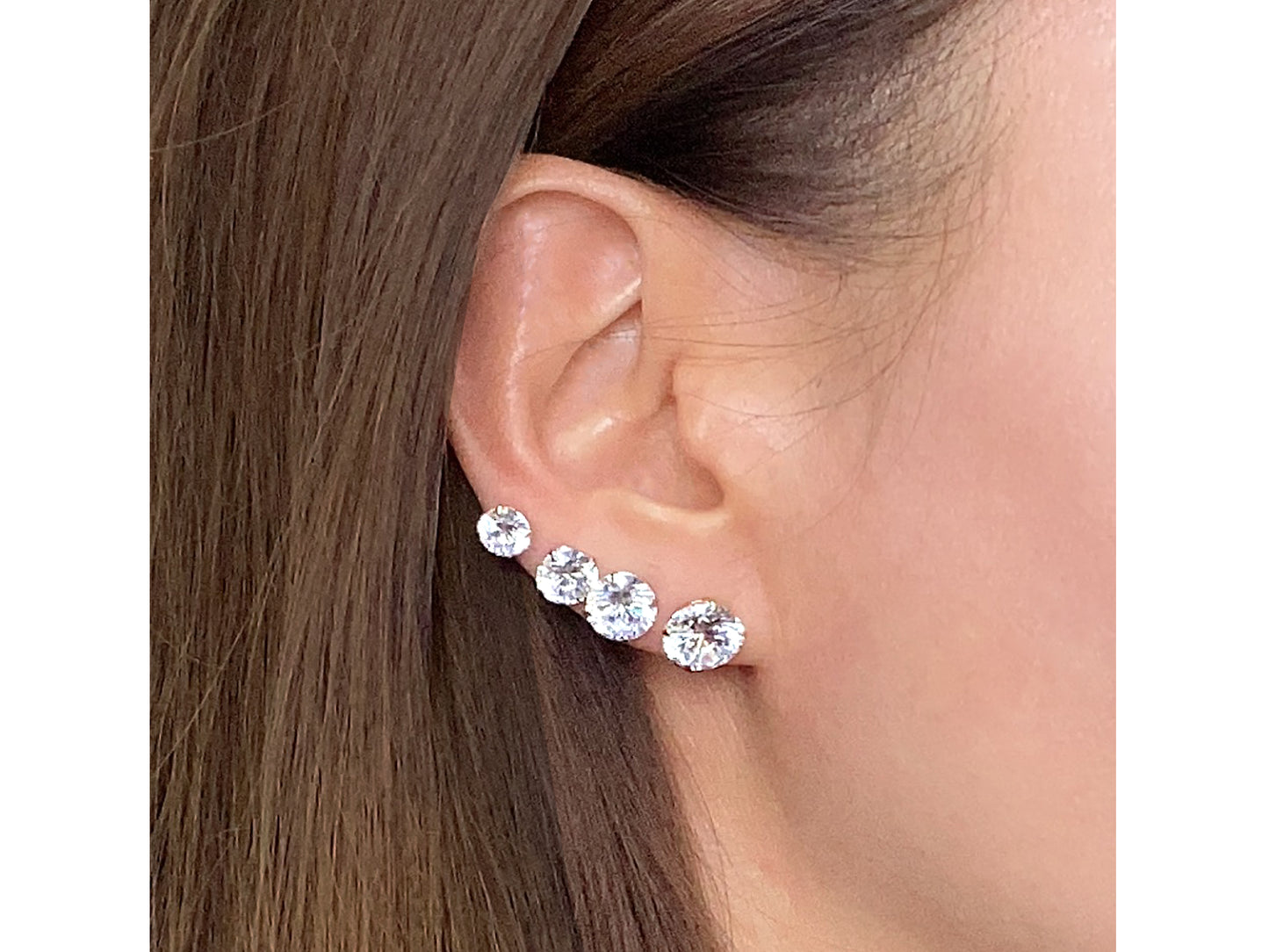 14K Solid Yellow Gold/ White Gold Stud Earring