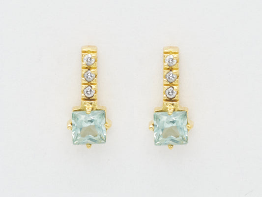 4k solid gold post drop earring with Aquamarine gemstone1